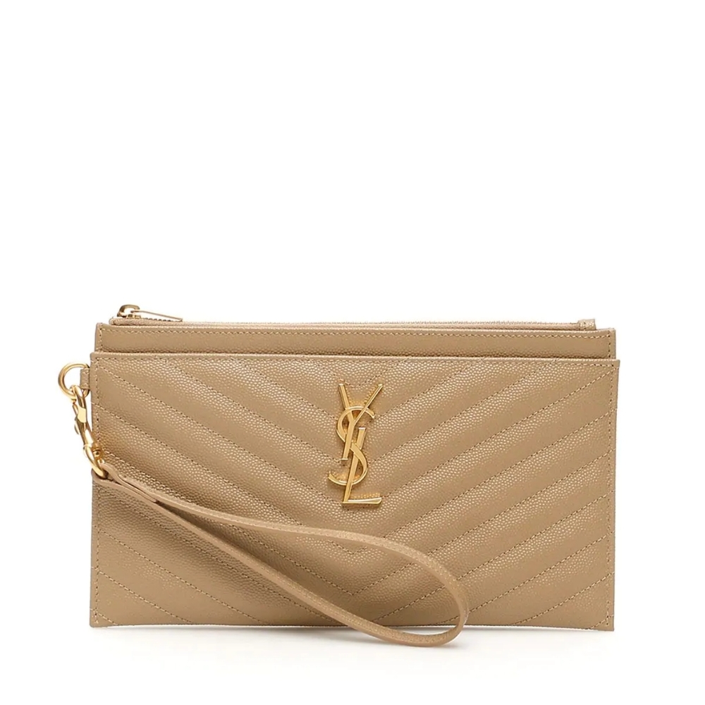 YSL Beige Monogram Wristlet